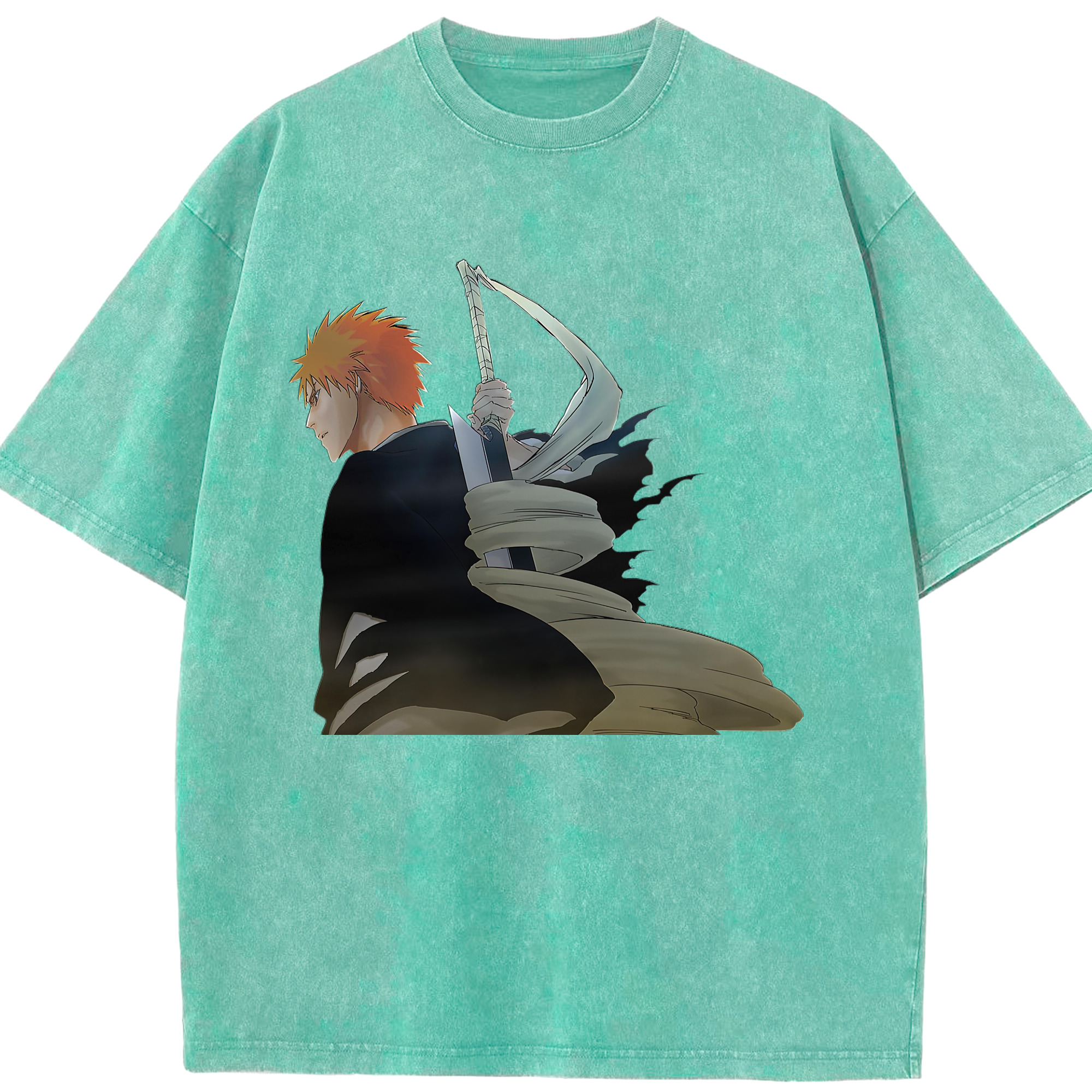 （画像用） ブリーチ 黒崎一護（くろさき いちご）BLEACH Kurosaki Ichigo 綿100% ヴィンテージ風 半袖Tシャツ（フロントプリント）